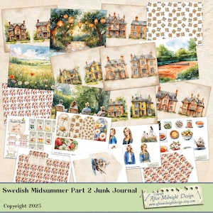 Dziennik szwedzkiego Midsummer Junk część 2, DUŻY dziennik, Róże, Letnie kwiaty, Uroczystości Midsummer, Szwedzkie święta, Dziennik DIY