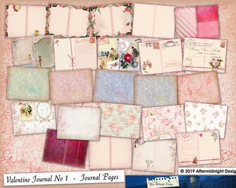 Junk Journal Pages VALENTINE diyJunk journal Flower papers Vintage papers Vintage Valentine Digital journal pages