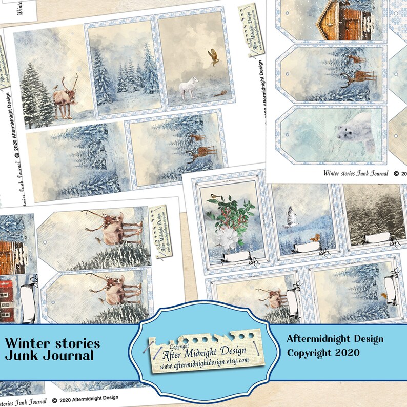 Winter Stories Junk Journal Kit, BIG Winter kit , DIY Junk journal, Forest landscapes, Animals, Digital journal pages image 9