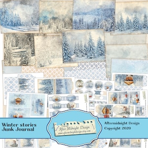 Winter Stories Junk Journal Kit, BIG Winter kit , DIY Junk journal, Forest landscapes, Animals, Digital journal pages image 1
