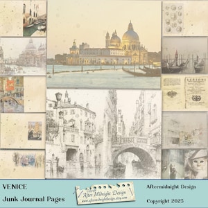 Diario di Venezia, kit per diario di oggetti inutili stampabile, download digitale vintage, carta per album vintage, effimeri di viaggio, diario di oggetti inutili per le vacanze