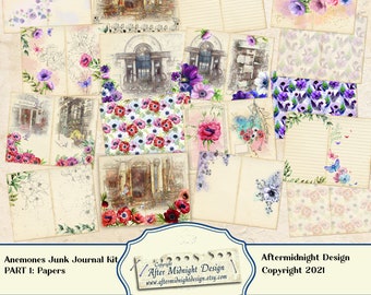 Anemones PART 1 Junk Journal PAPERS, DIY Junk journal Flower papers Vintage papers Vintage flowers Digital journal pages