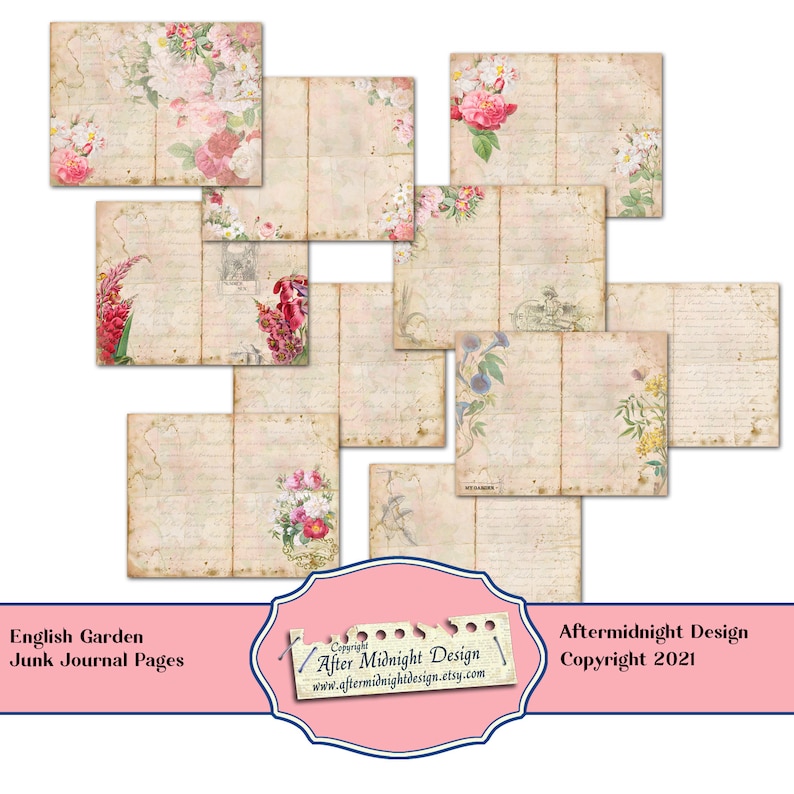 Junk Journal Pages English Garden diyJunk journal Flower papers Vintage papers Vintage Garden Digital journal pages image 1