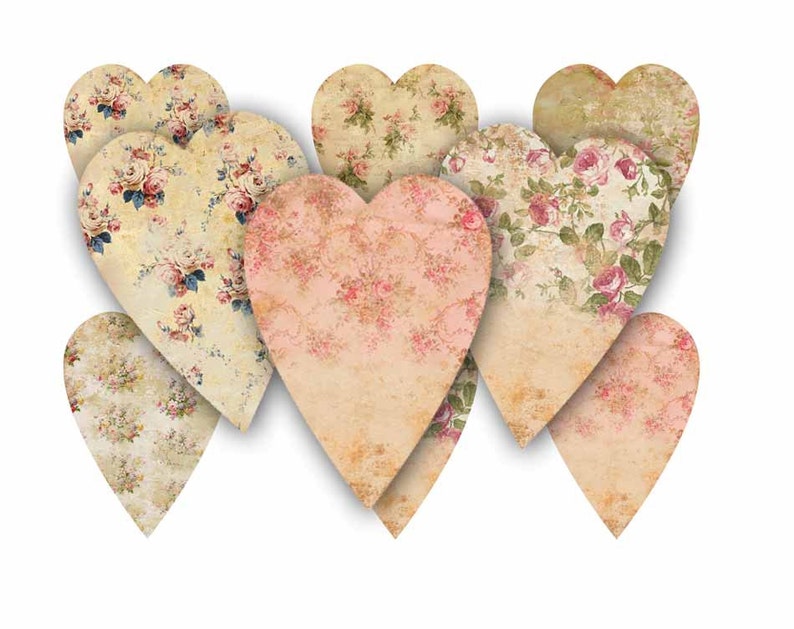 Shabby Chic Heart No 5 Flower Hearts Shabby Chic Roses Digital Colalge Sheet Download