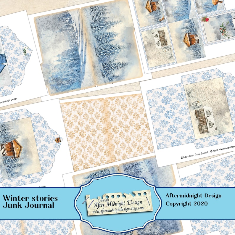 Winter Stories Junk Journal Kit, BIG Winter kit , DIY Junk journal, Forest landscapes, Animals, Digital journal pages image 6