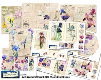 Junk Journal Pages Iris DIY Junk journal Flower papers Vintage papers Vintage flowers Digital journal pages