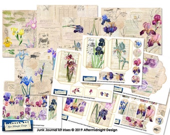 Iris Junk Journal Pages: Vintage Flower Ephemera (Digital Download)