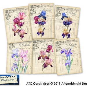 TAGS Irises Vintage Flowers Digital Tags Instant Download for Gift Tags Cards Scrapbooking Paper Crafts image 1