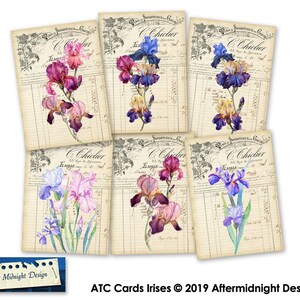 TAGS Irises Vintage Flowers Digital Tags Instant Download for Gift Tags Cards Scrapbooking Paper Crafts image 1