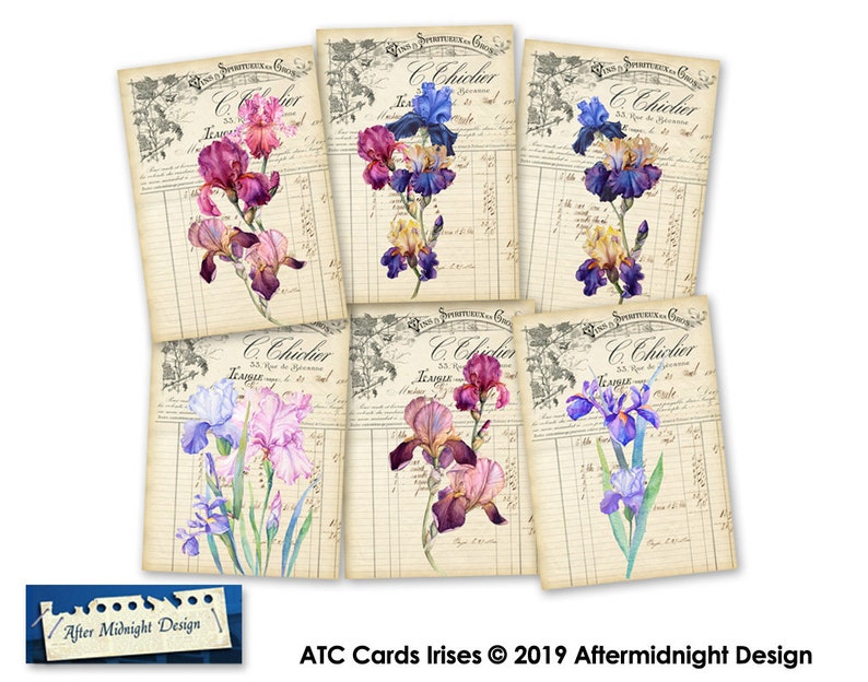 TAGS Irises Vintage Flowers Digital Tags Instant Download for Gift Tags Cards Scrapbooking Paper Crafts image 1