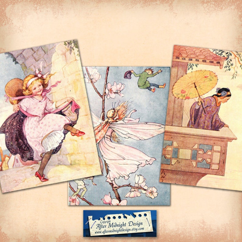 Postcard No 7 Fairytales Cards Tags Vintage Childrens Books Fairies Prince Princess Bear Animals