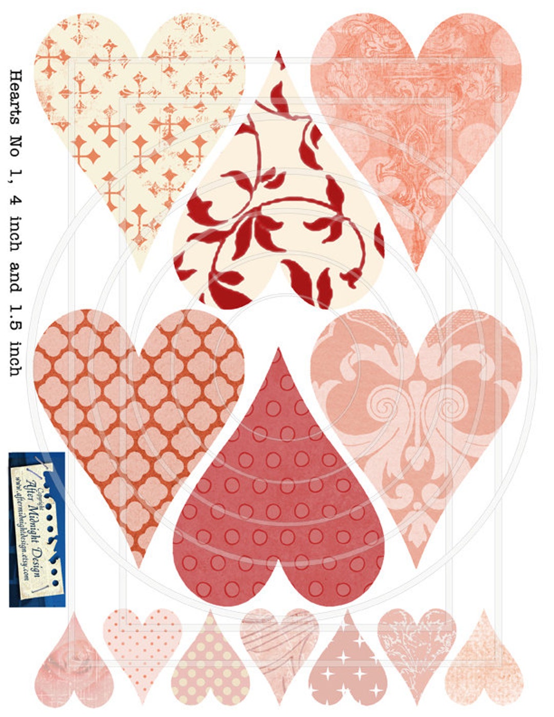 Instant Download Hearts No 1 Size 4 Inch and 15 Inch - Etsy