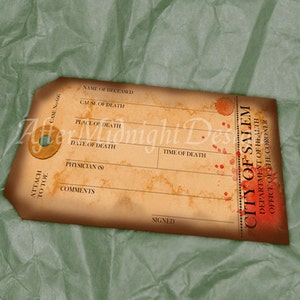 Morgue Toe Tag Halloween Invitations TAG No 43 Digital download Creepy Spooky