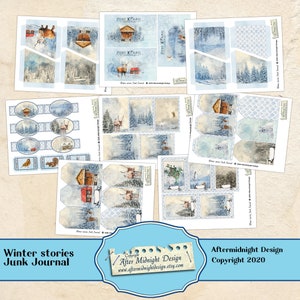 Winter Stories Junk Journal Kit, BIG Winter kit , DIY Junk journal, Forest landscapes, Animals, Digital journal pages image 7