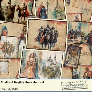 Medieval Knights Junk Journal pages, knights, kings, queens, castle printable, digital scrapbook papers, vintage ephemera, medieval journal