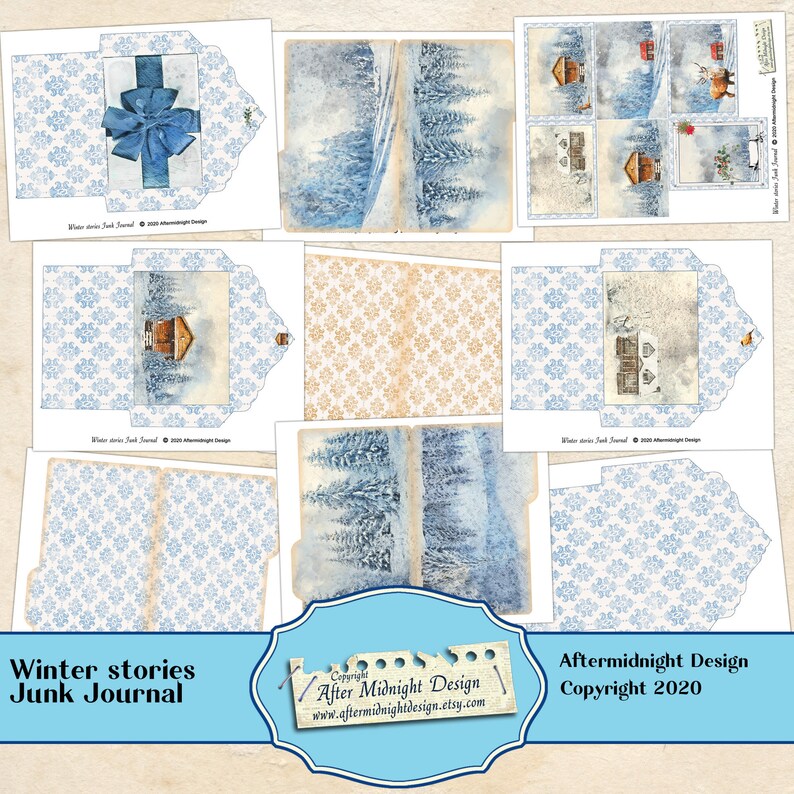 Winter Stories Junk Journal Kit, BIG Winter kit , DIY Junk journal, Forest landscapes, Animals, Digital journal pages image 5