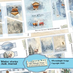 Winter Stories Junk Journal Kit, BIG Winter kit , DIY Junk journal, Forest landscapes, Animals, Digital journal pages image 8
