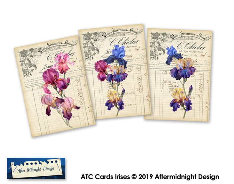 TAGS Irises Vintage Flowers Digital Tags Instant Download for Gift Tags Cards Scrapbooking Paper Crafts image 2