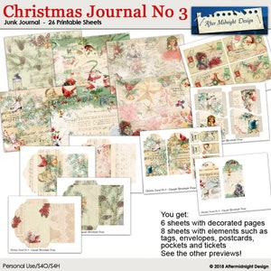 Christmas Junk Journal No 3, Digital Holiday Journal, DIY Journal, full size journal, Instant Download