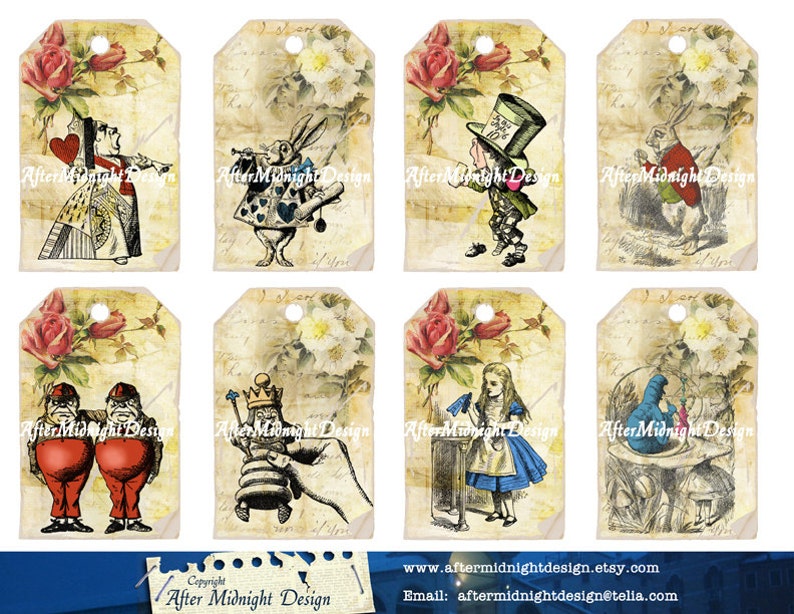 Alice Tags No 7 Alice in Wonderland Tags Labels Perfect for Etsy