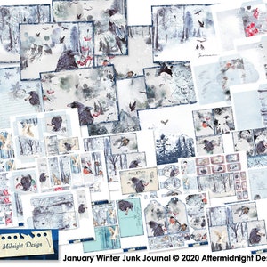 Kit de journal indésirable janvier hiver DIY Journal indésirable, oiseaux, corbeau, hibou, paysages de neige, animaux, pages de journal numérique