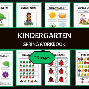 20 Pages Spring Kindergarten Activities, Preschool Printable Worksheets, Homeschool Spring Workbook, Early Learning Resource, PDF Download