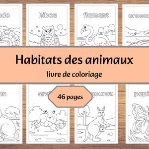 Livre de coloriage imprimable sur les animaux et leurs habitats, 46 pages à colorier pour les tout-petits, téléchargement instantané