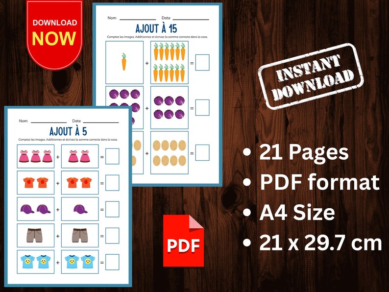 Addition Worksheets: 21-page Printable Math for Kindergarten (PDF) - Etsy