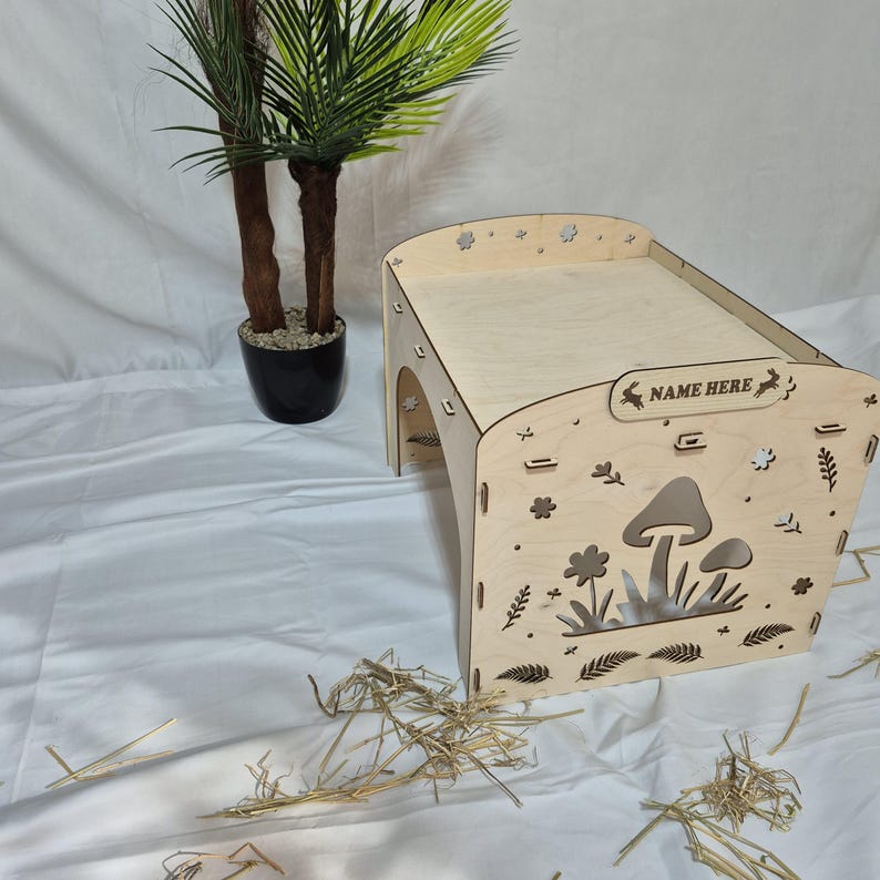 Custom Wooden Rabbit House – Personalized Bunny Hideout With Mushroom ...