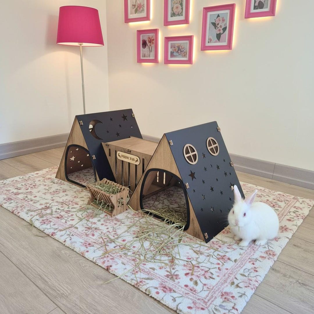 Wooden Bungalow Rabbit House, Rabbit House, Cozy Indoor Rabbit Shelter ...