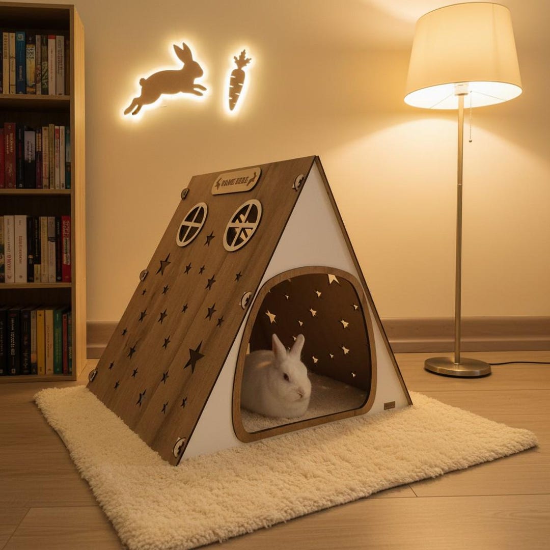 Wooden Bungalow Rabbit House, Rabbit House, Cozy Indoor Rabbit Shelter ...