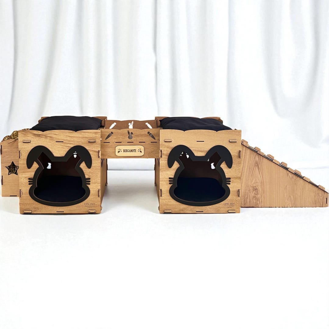 Wooden Rabbit Bridge Castle With Hay Feeder, Ladder or Ramp – Spacious ...