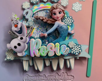 Elsa and Olaf Frozen Cake Topper, Layered Cardstock Party Decor