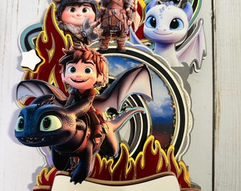 How to Train Your Dragon Birthday Cake Topper, Layered Cardstock Cake Decor
