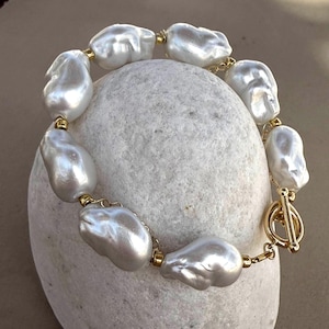 Bracciale extra large in porcellana barocca con perle e catene in oro, bracciale da sposa