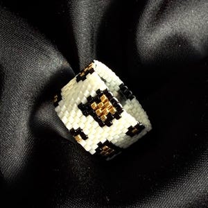 Leopard Custom Beaded Ring, Handwoven Seed Bead Statement Jewelry Personalizable