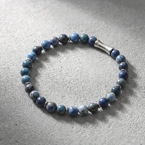 Pulsera elástica de lapislázuli con cuentas de acero inoxidable, joyería minimalista para hombre.