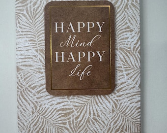 Carpeta hecha a mano – “Mente feliz, vida feliz” / Apto para blocs de notas de 5 x 8 pulgadas