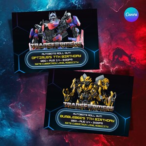 Transformers Birthday Invitation: Editable Canva Template (7x5 Inch, Printable PDF Included)