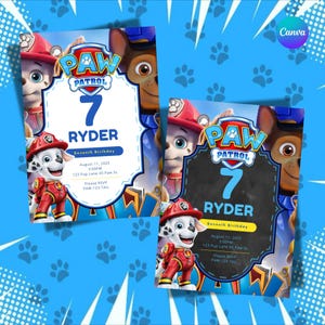 Paw Patrol Birthday Invitation - Editable 5x7 Digital Kids Party Invite with PDF & Canva Link