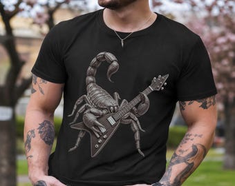 Funny Scorpion Playing Electric Guitar T-Shirt, Rocker Graphic Tee, Rock N Roll Gift, Comfort Colors Shirt