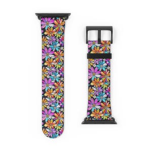 Bright Floral Design Apple Watch Band, Silicone Band, Gift for Her, Adjustable Watch Strap, Ai Prompted