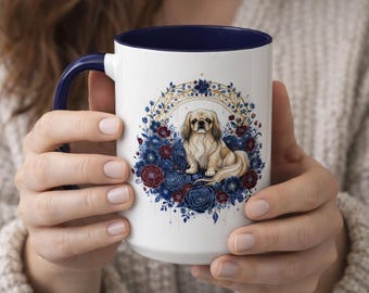Taza de café pequinés, regalo para mamá pequinés, taza de cerámica con pequinés blanco