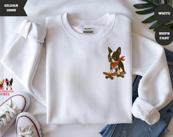 Sudadera Boston Terrier, suéter para patinar, regalo para patinadores, diseño minimalista con bolsillo.