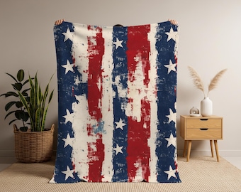 American Flag Blanket Vintage Patriotic Velveteen Plush Blanket USA Flag Throw Blanket Independence Day Veterans Rustic  Gift