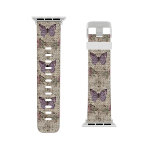 Butterfly Print Apple Watch Band, Floral Watch Strap, Gift for Her, Nature-Inspired Accessory, Customizable Watchband, Ai Prompted