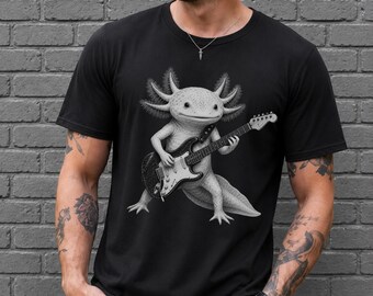 Camiseta divertida de ajolote estrella de rock, guitarra eléctrica rock N roll, camiseta grunge punk rock de los 90, camiseta Comfort Colors