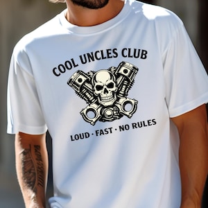Cool Uncles Club Shirt Skull TShirt Biker Motorcycle Engine Graphic Tee Mechanic Gift 90s Grunge Rock N Roll Uncle Pregnancy Reveal Tee