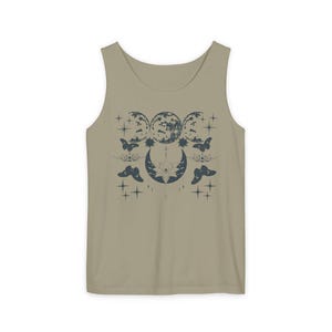 Celestial Triple Moon Phase Tank Top, Stardust Graphic Tank, Boho Astrological Festival, Astrology Gift, Unisex Beachwear, Ai Prompted