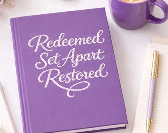 Lila christliches Gebetstagebuch, eingelöstes Set auseinander restauriertes Hardcover-Journal, künstliche Perle, inspirierendes Glaubens-Notizbuch, Taufgeschenk